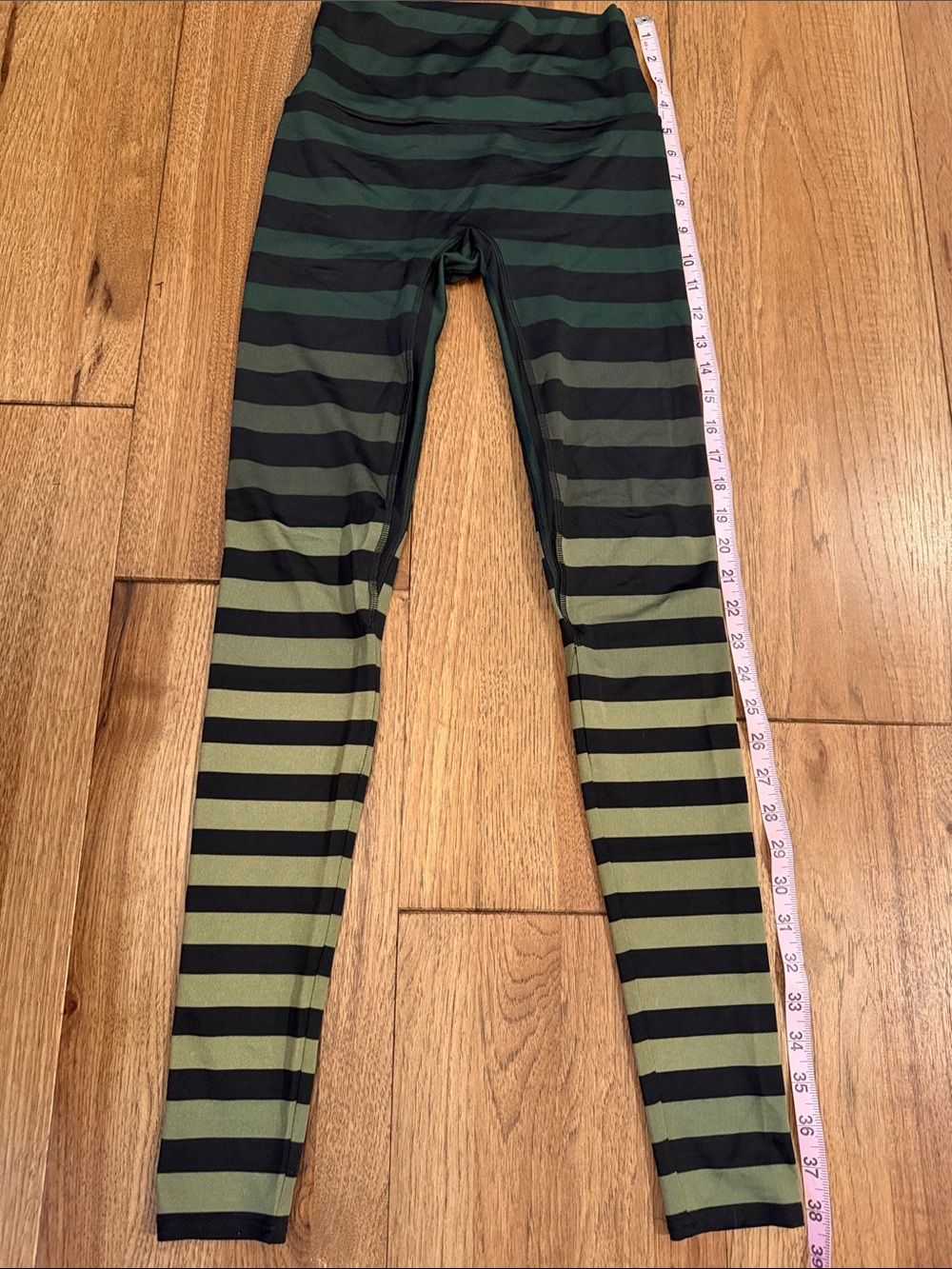 K-DEER Maranda Stripe Leggings Small Green Ombre Stripe Yoga Pants Made USA